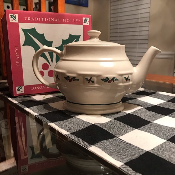 Christmas Holly Longaberger pottery Teapot
